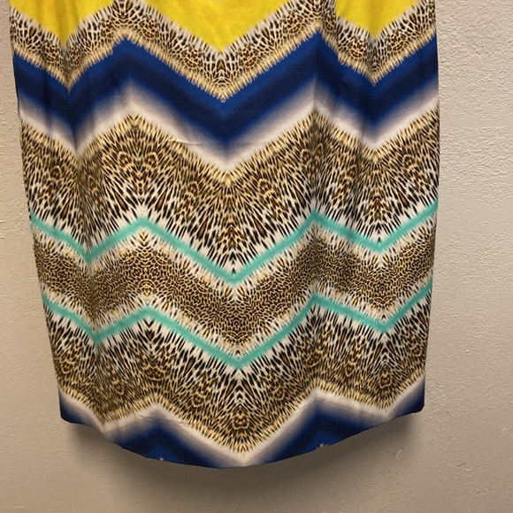 Milly Sleeveless Multicolor Cheetah Chevron Lined Panel Shift Mini Dress - Picture 5 of 12